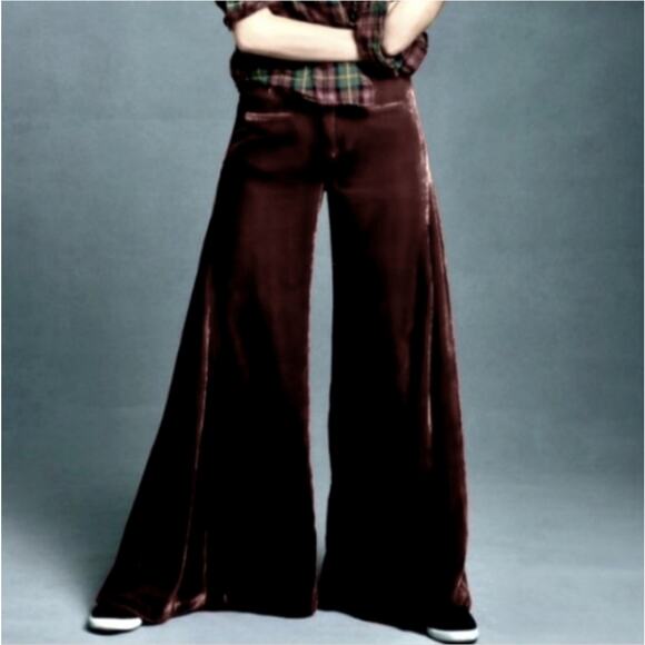 Free People Silk Extreme Wide Leg Velour Size 25 Pants - Picture 1 of 7